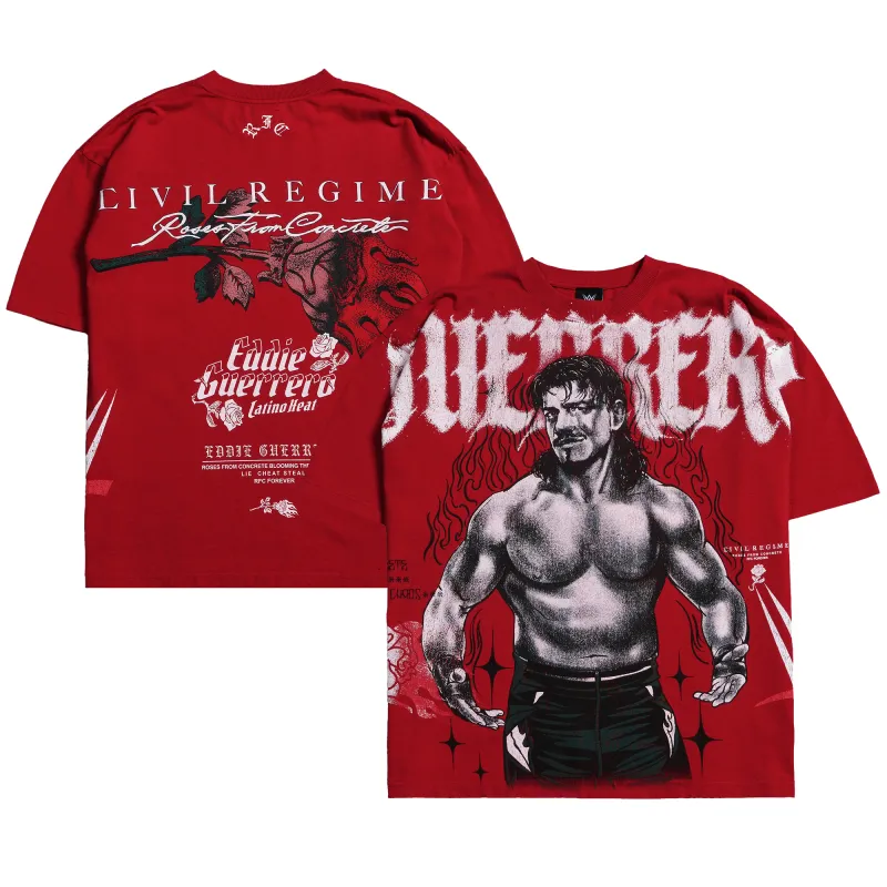 Men's Civil Regime Red Eddie Guerrero Heritage Boxy T-Shirt made by WWE