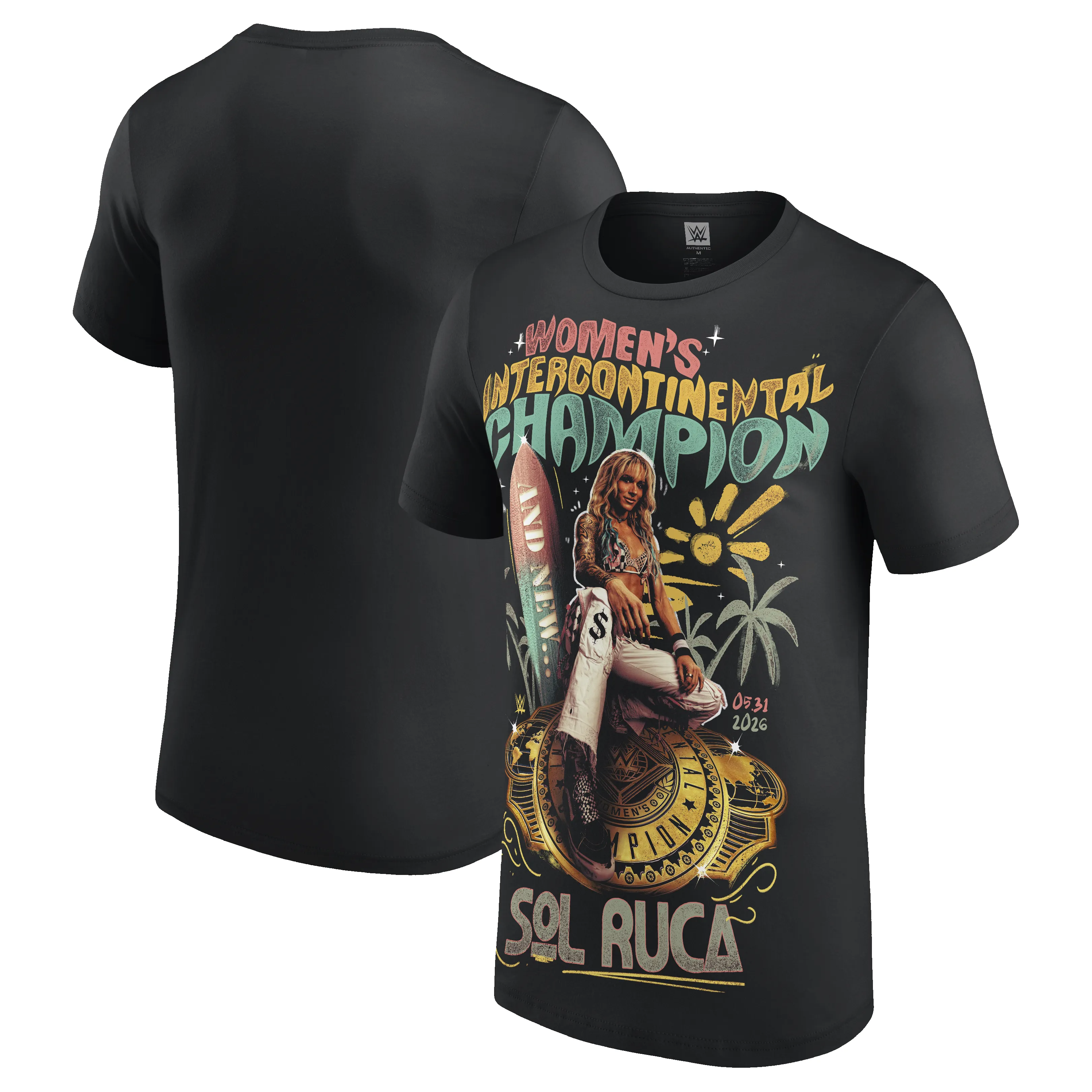 Men's Black Sol Ruca And New Intercontinental Champion Photo T-Shirt sold by WWE