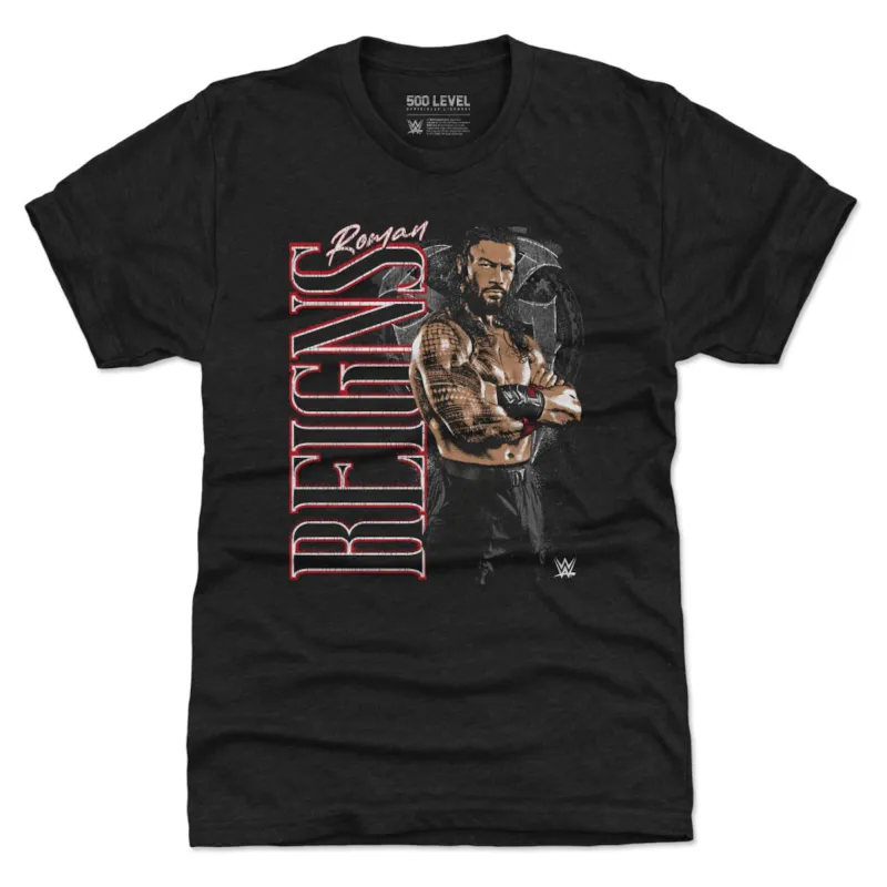 Men's 500 Level Black Roman Reigns Vertical Name Premium Tri-Blend T-Shirt made by 500 Level