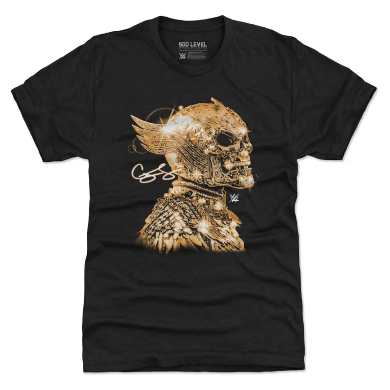 Men's 500 Level Black Cody Rhodes Gold Skull Mask Premium Tri-Blend T-Shirt made by 500 Level