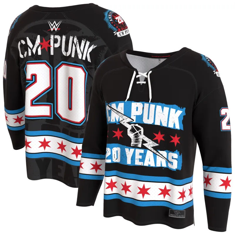 Men's ProSphere Black CM Punk 20 Years Hockey Fashion Jersey made by WWE