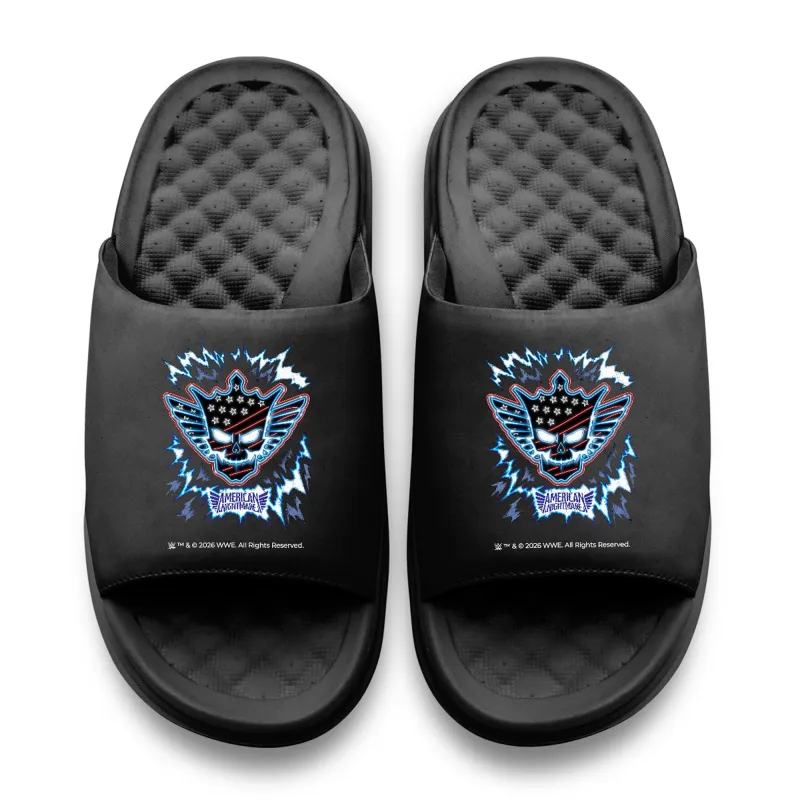 Unisex ISlide Cody Rhodes Black WWE Electric Skull Motive Slide Sandals made by WWE