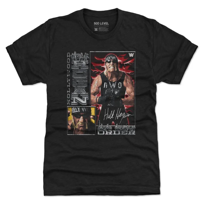 Men's 500 Level Black Hulk Hogan nWo Vintage Card Premium Tri-Blend T-Shirt made by 500 Level