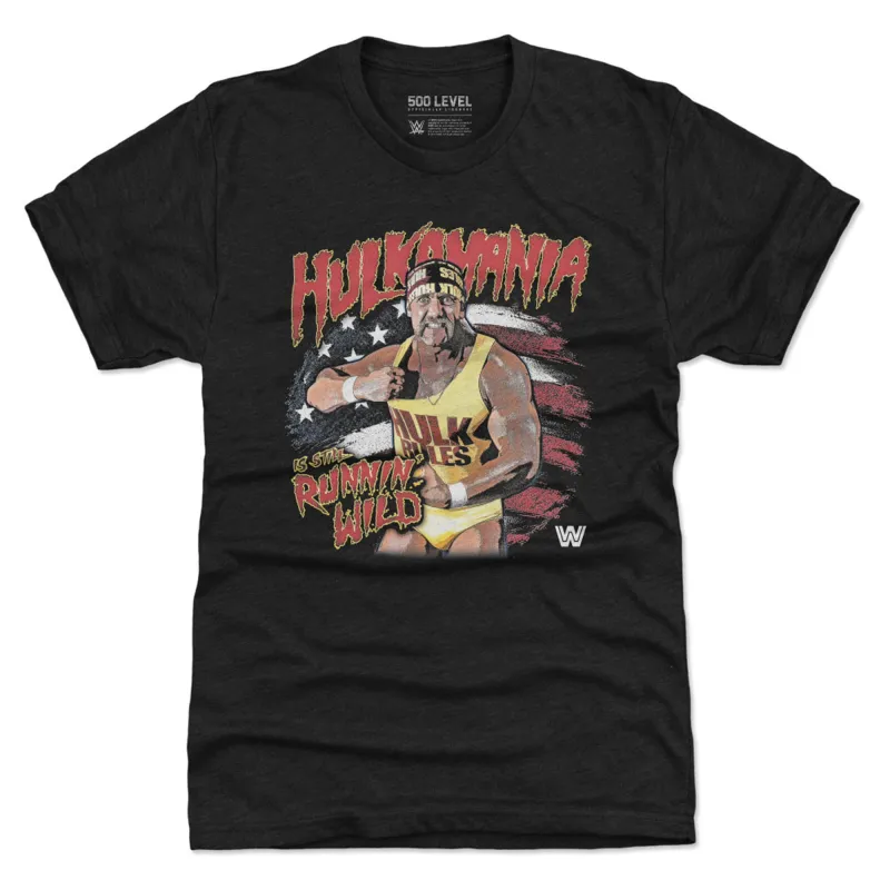 Men's 500 Level Black Hulk Hogan Hulkamania Flag Premium Tri-Blend T-Shirt made by 500 Level