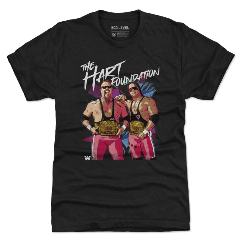 Men's 500 Level Black Bret Hart & Jim "The Anvil" Neidhart The Hart Foundation Retro Premium Tri-Blend T-Shirt made by 500 Level