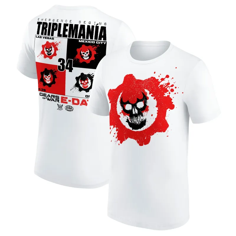 Men's White AAA Triplemanía 34 x Gears of War E-Day T-Shirt made by WWE