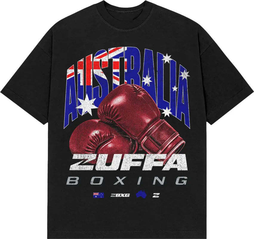 Men's Black Zuffa Boxing Australia T-Shirt made by WWE