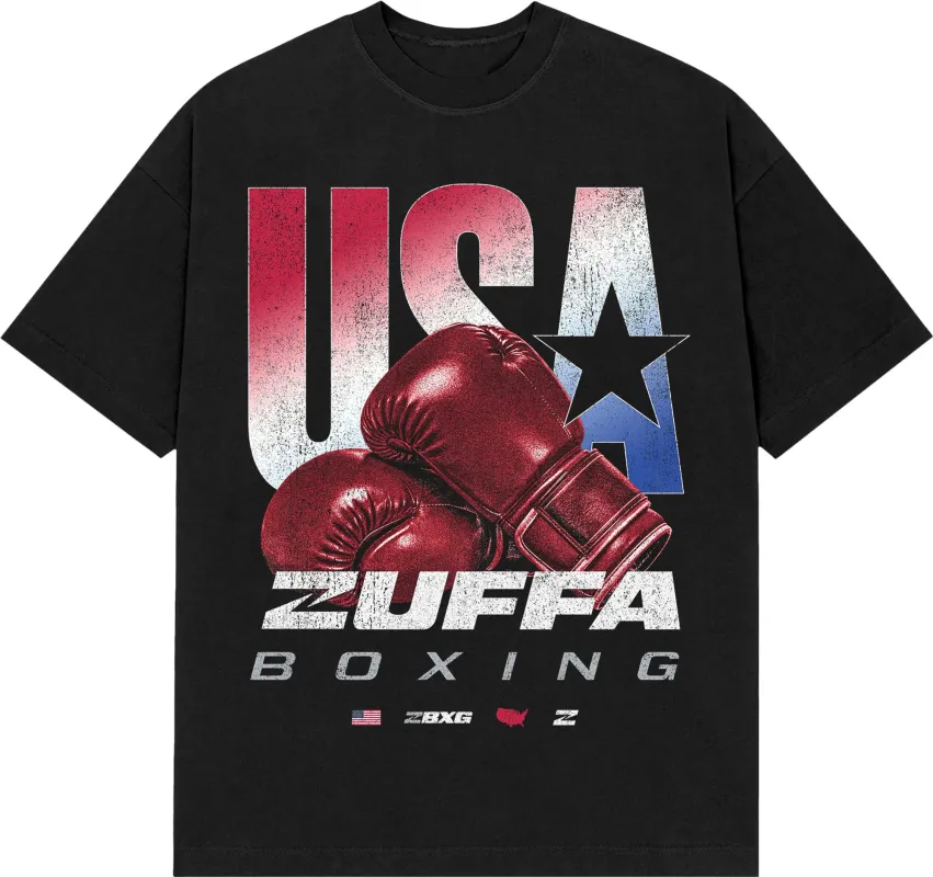 Men's Black Zuffa Boxing USA T-Shirt made by WWE