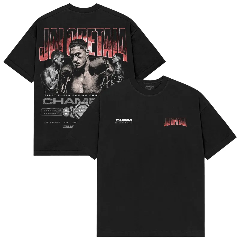 Men's Black Jai Opetaia #AndNew Cruiserweight Champion Boxy T-Shirt made by WWE