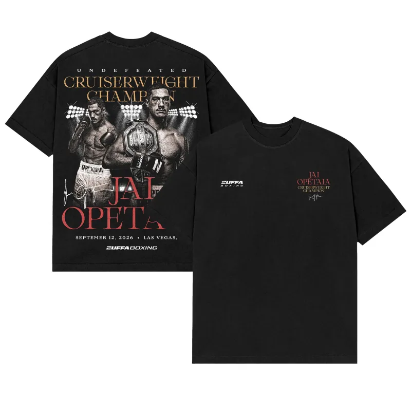 Men's Zuffa Boxing Black Jai Opetaia Undefeated Cruiserweight Champion T-Shirt made by WWE