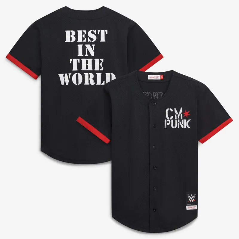 Men's Mitchell & Ness Black CM Punk Mesh Baseball Jersey made by Mitchell & Ness