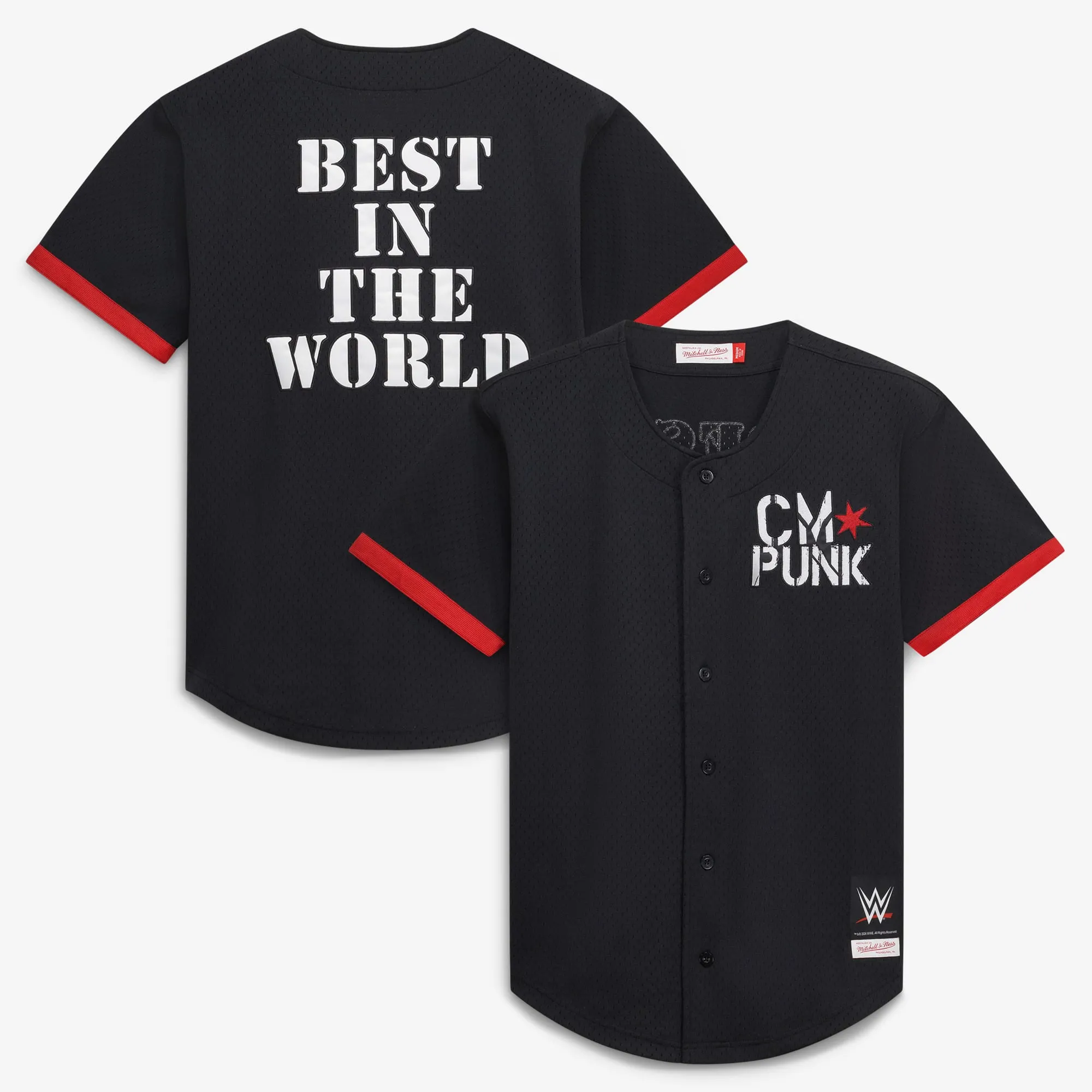 Men's Mitchell & Ness Black CM Punk Mesh Baseball Jersey sold by WWE