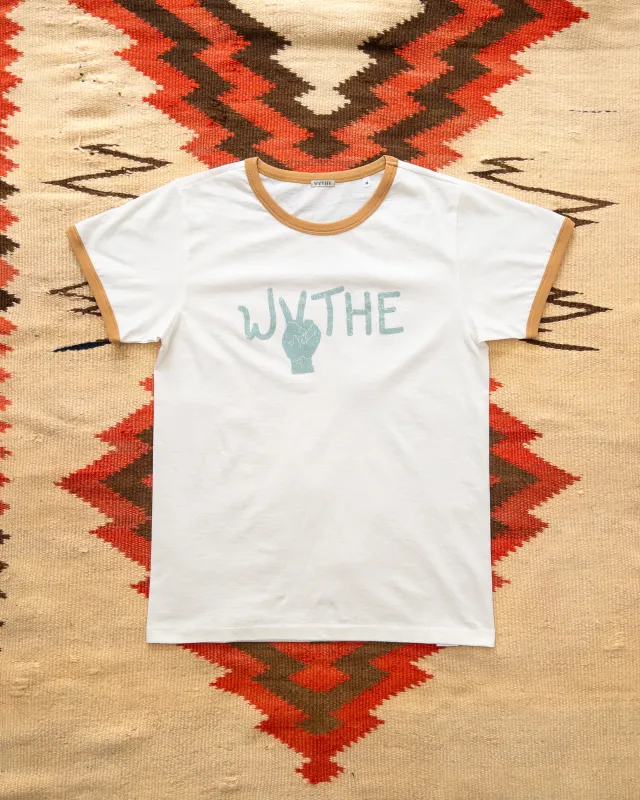 Peace Print Tubular Ringer T-Shirt - Apricot sold by Wythe NY