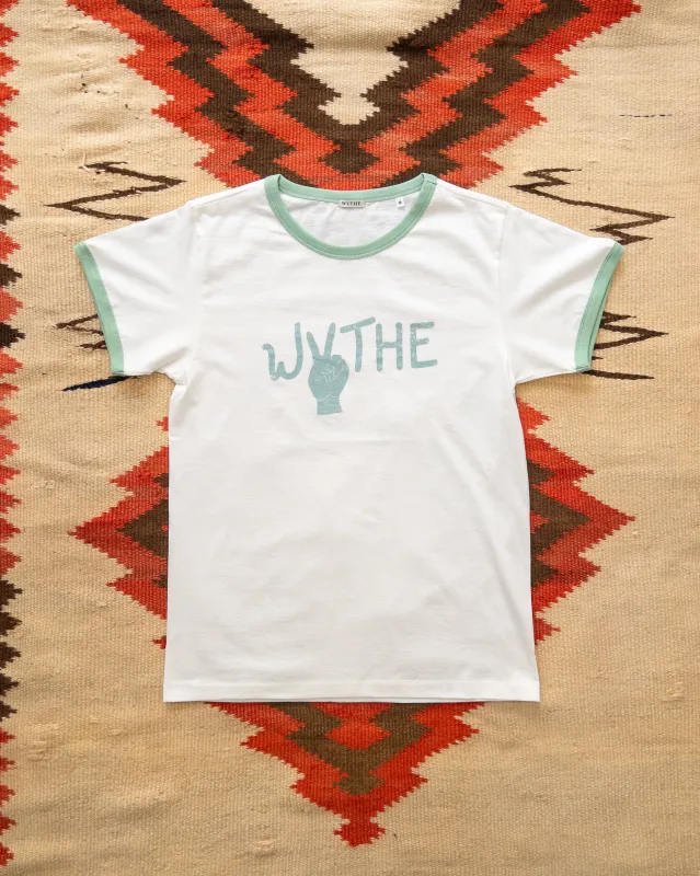 Peace Print Tubular Ringer T-Shirt - Celadon sold by Wythe NY