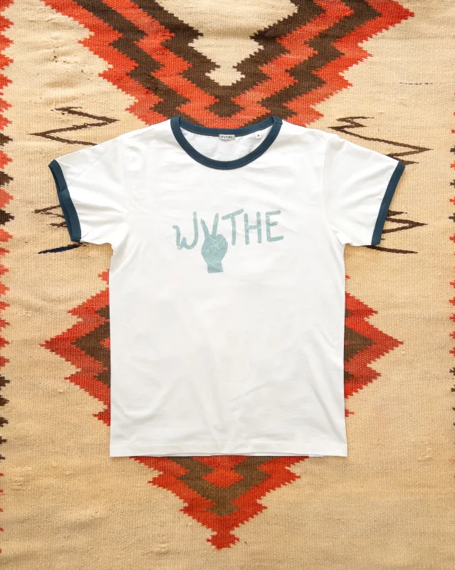 Peace Print Tubular Ringer T-Shirt - Navy sold by Wythe NY