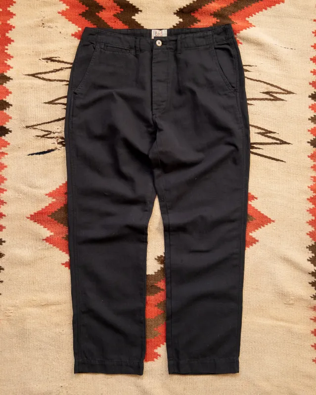 Flat Front Cotton Linen Twill Chino - Faded Black sold by Wythe NY