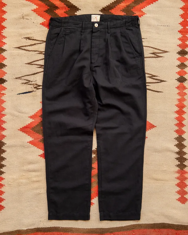 Pleated Cotton Linen Twill Chino - Faded Black sold by Wythe NY