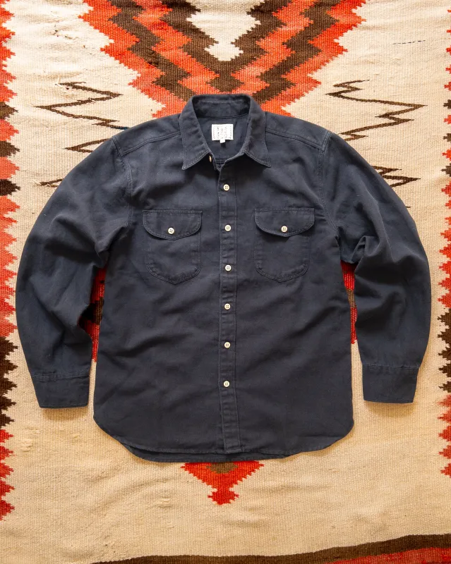 Cotton/Linen Twill Officer's Shirt - Faded Black sold by Wythe NY