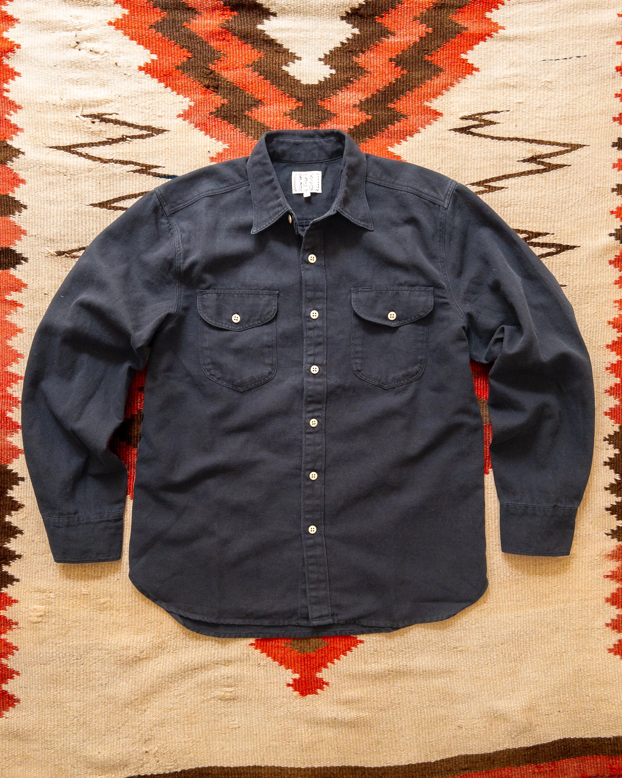 Cotton/Linen Twill Officer's Shirt - Faded Black sold by Wythe NY
