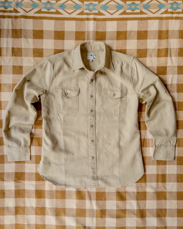 Cotton/Linen Twill Officer's Shirt - Camp Khaki sold by Wythe NY