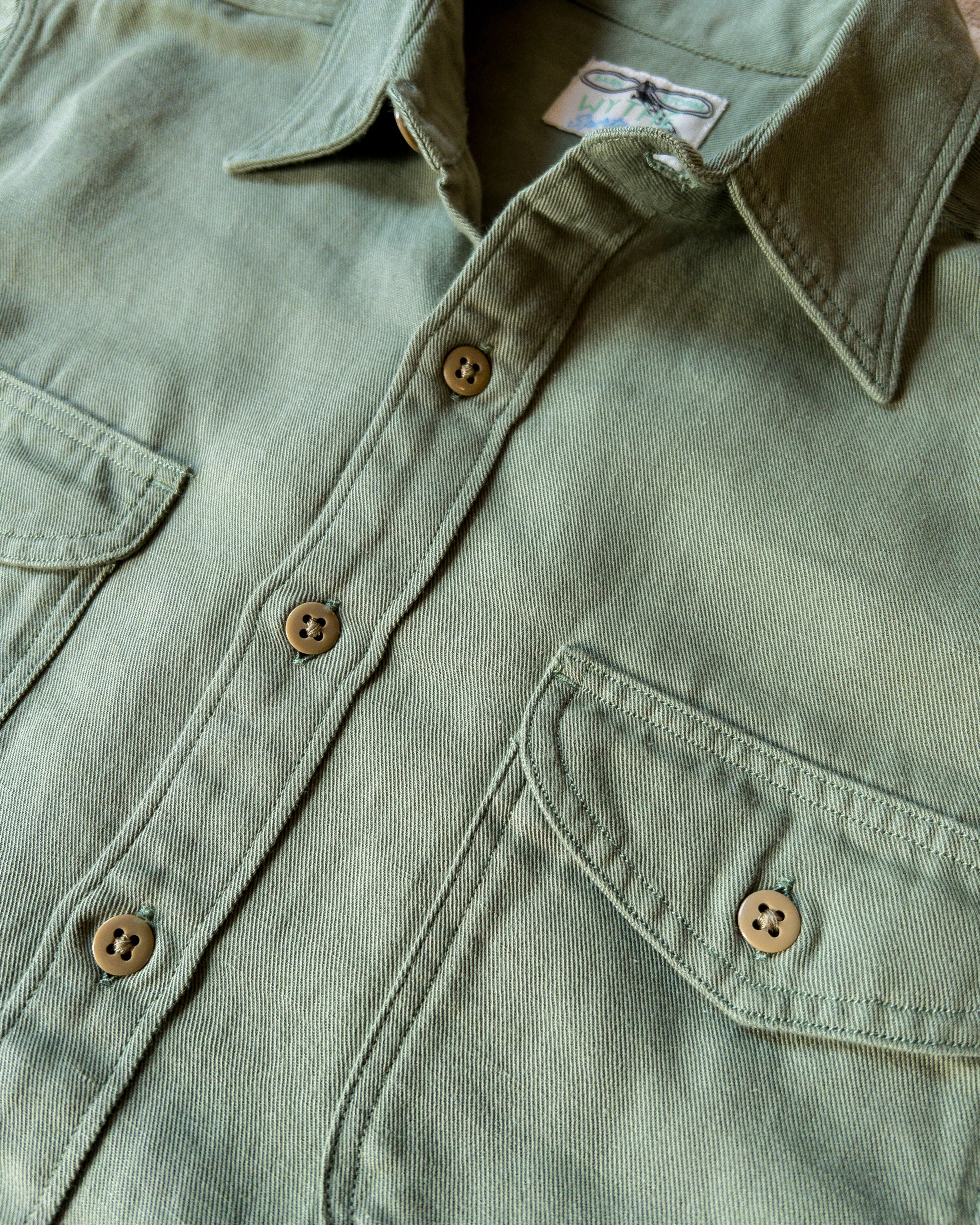 Cotton/Linen Twill Officer's Shirt - Faded Olive sold by Wythe NY product image thumbnail 2