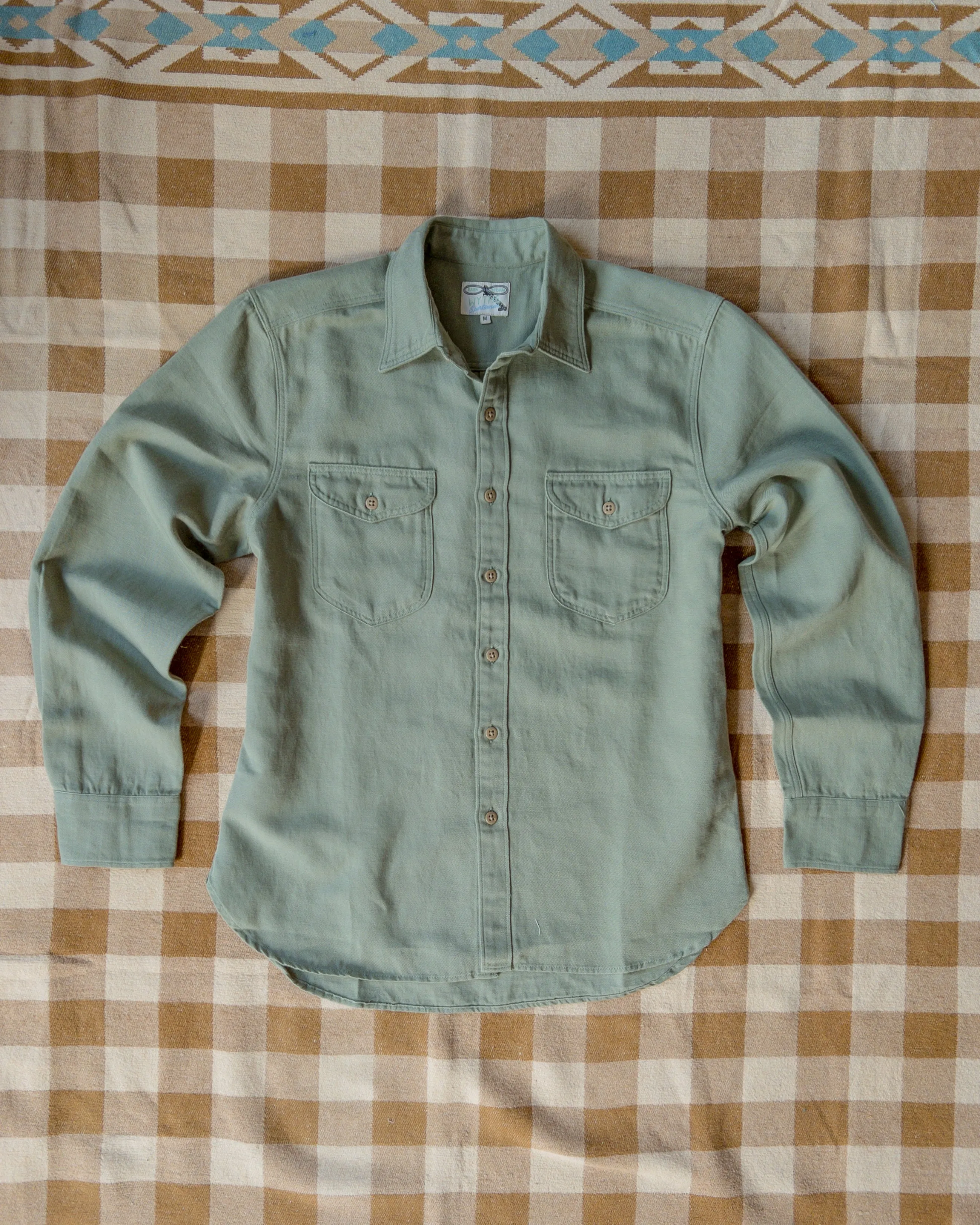 Cotton/Linen Twill Officer's Shirt - Faded Olive sold by Wythe NY