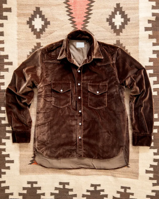 Velvet Pearlsnap Shirt - Chocolate Brown sold by Wythe NY