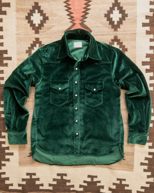 Velvet Pearlsnap Shirt - Pine Green sold by Wythe NY