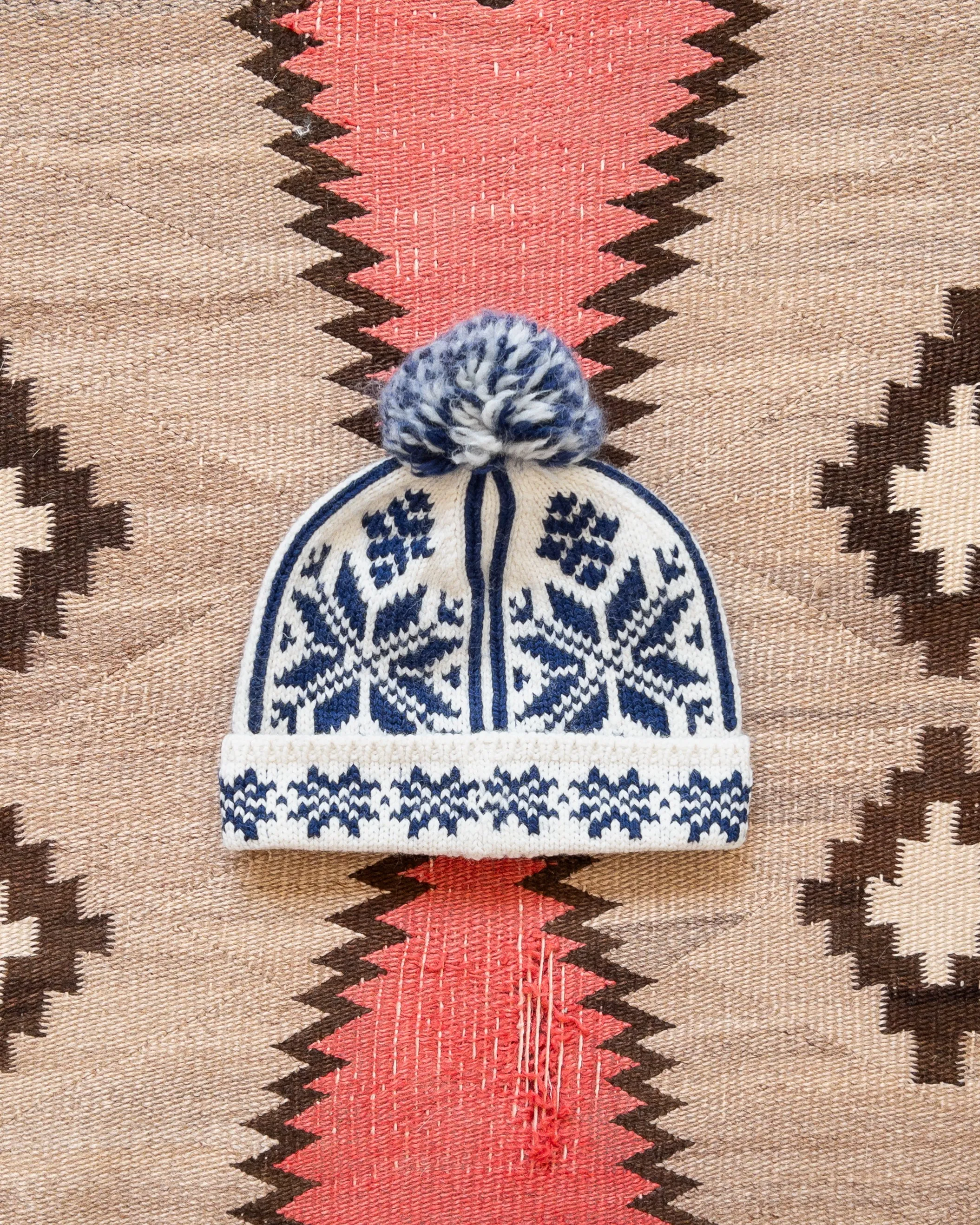 Jacquard Pom Beanie - Royal Blue sold by Wythe NY