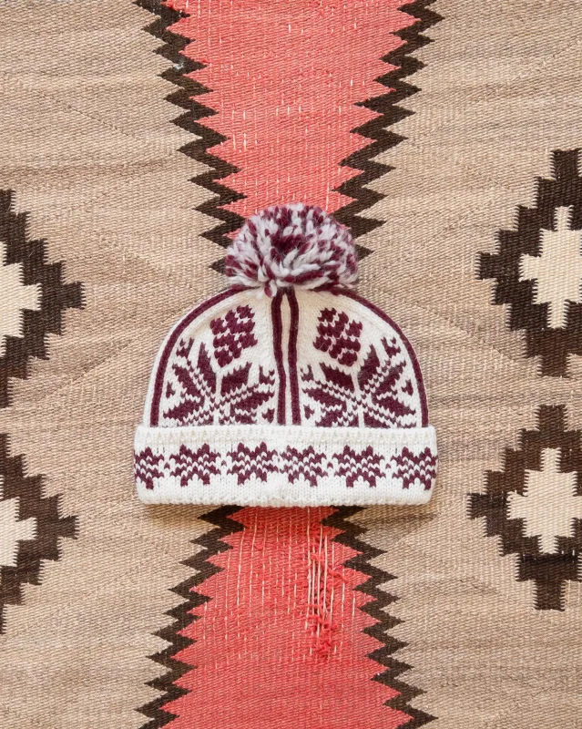 Jacquard Pom Beanie - Bordeaux sold by Wythe NY