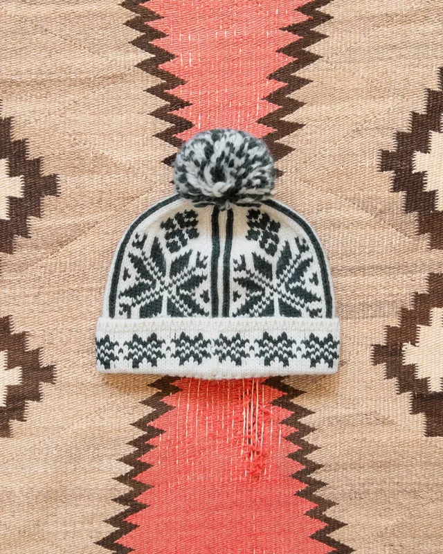 Jacquard Pom Beanie - Evergreen sold by Wythe NY