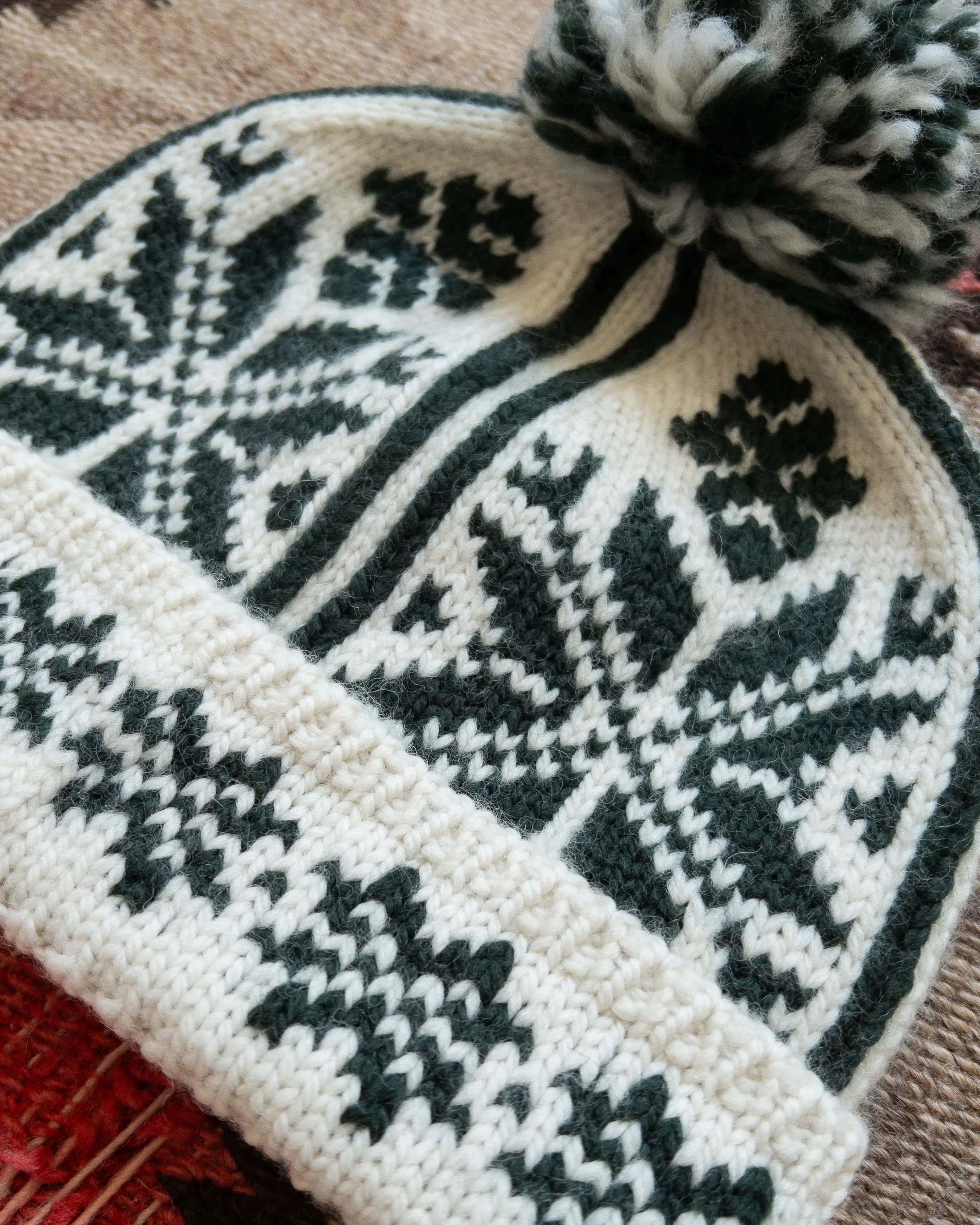Jacquard Pom Beanie - Evergreen sold by Wythe NY product image thumbnail 2