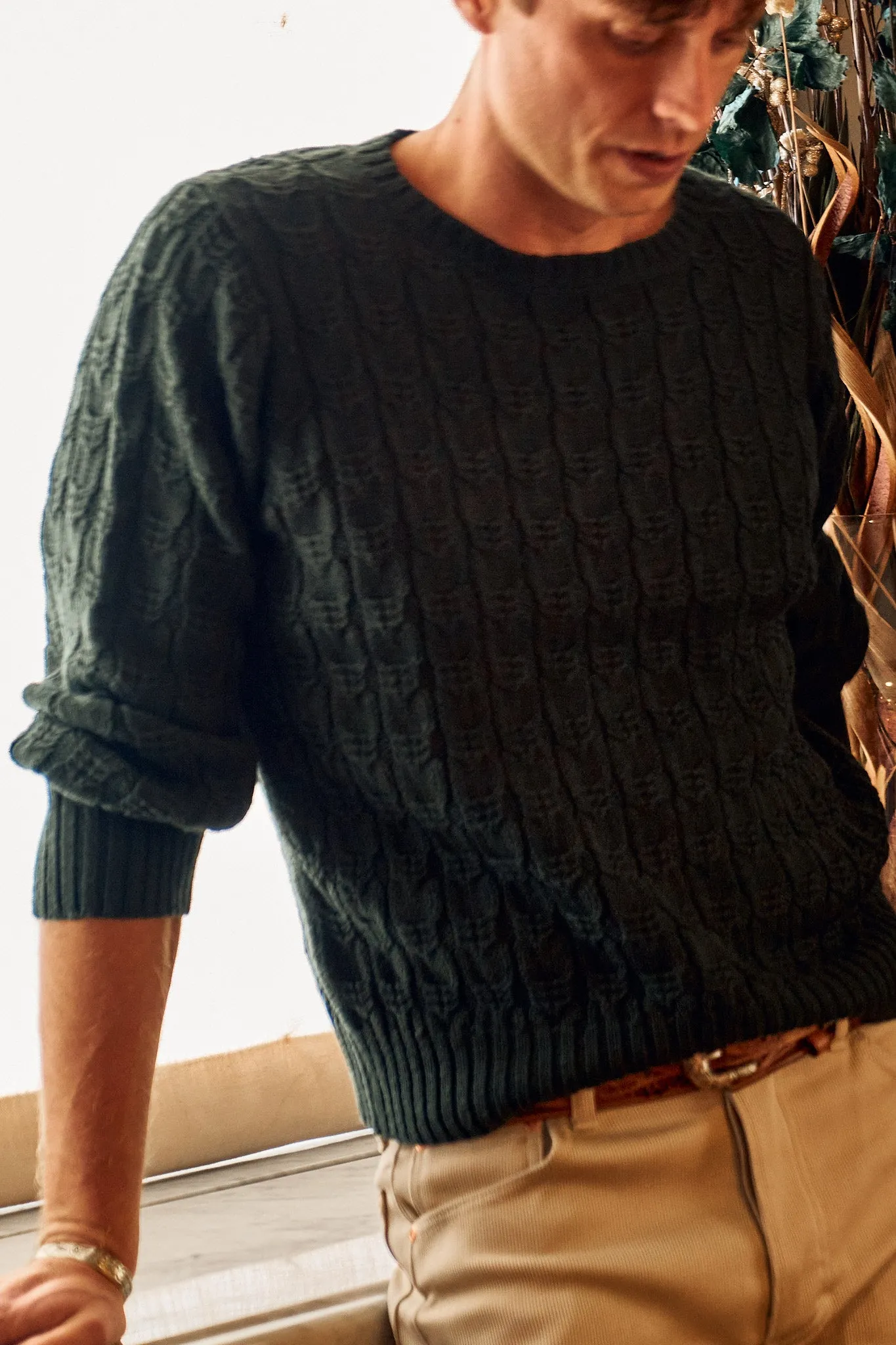 Highland Cableknit Sweater - Evergreen sold by Wythe NY product image thumbnail 5