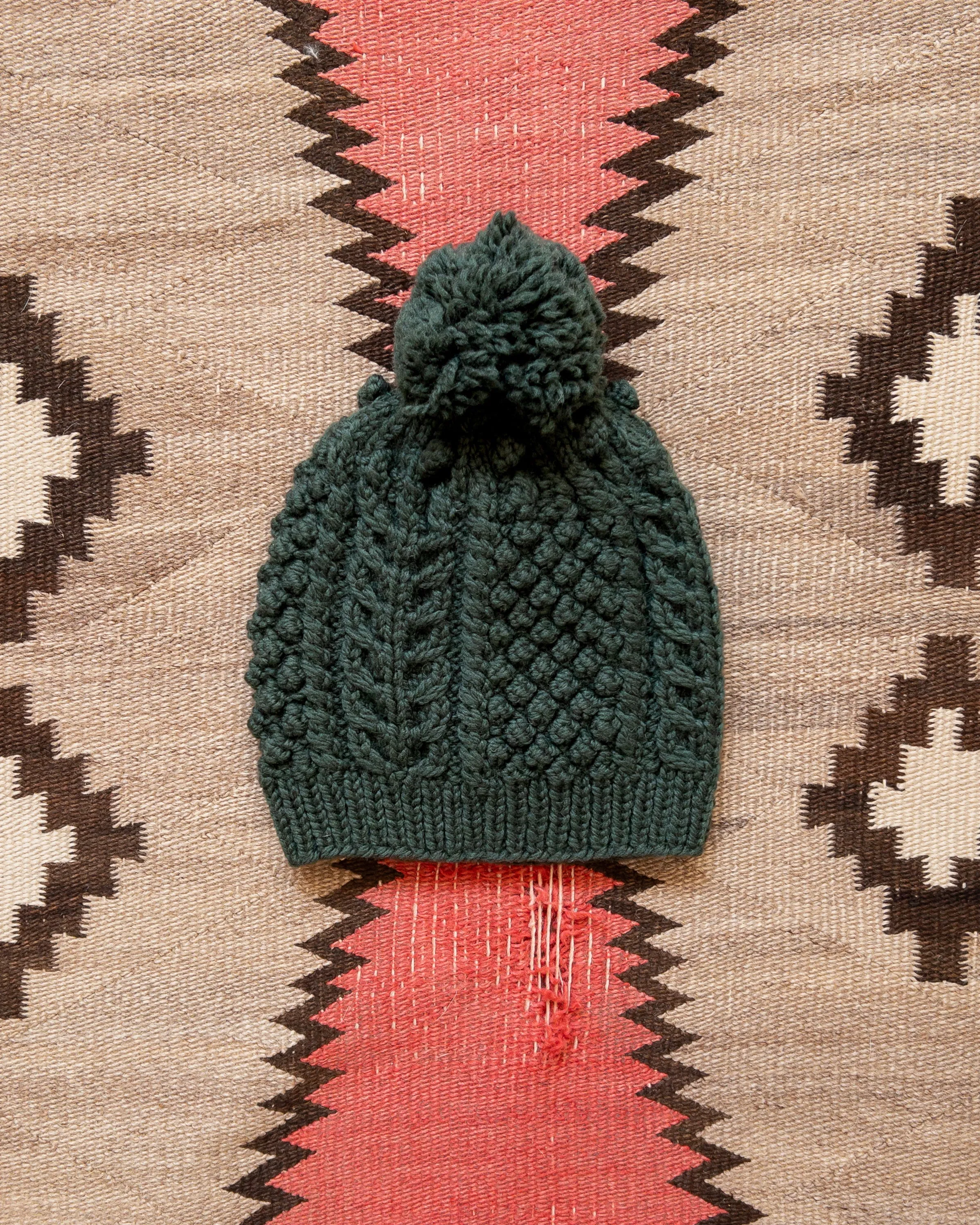 Bramble Stitch Hand-knit Beanie - Evergreen sold by Wythe NY