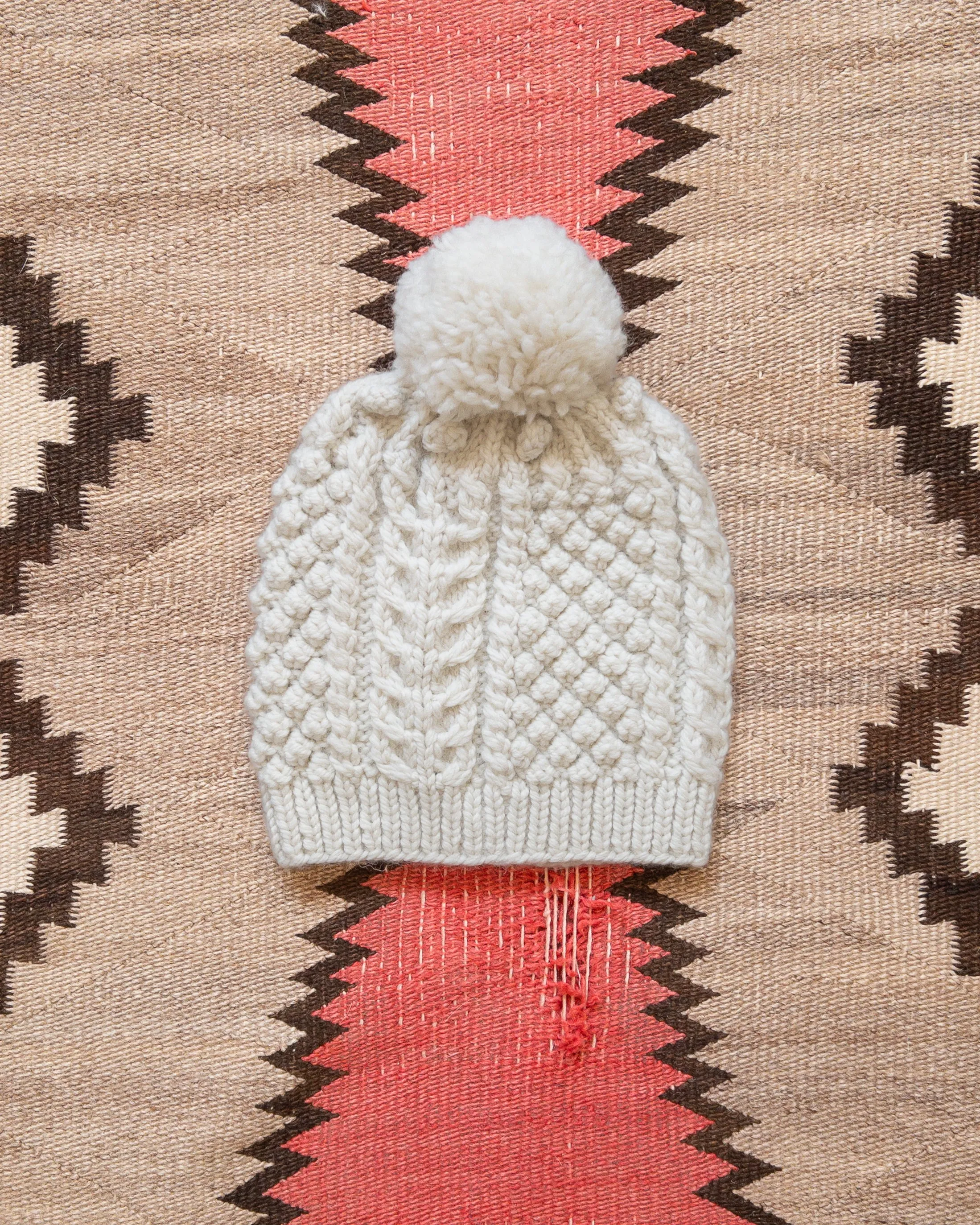 Bramble Stitch Hand-knit Beanie - Cream sold by Wythe NY