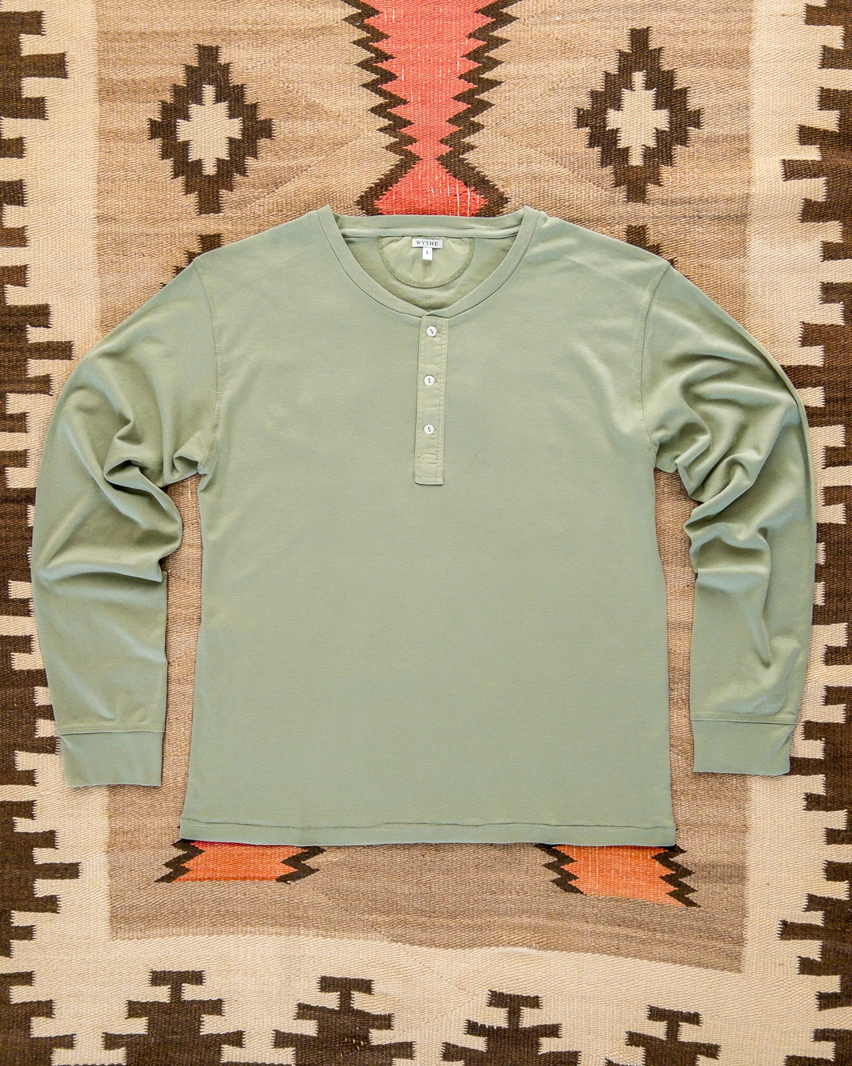 Cotton Henley - Faded Olive sold by Wythe NY