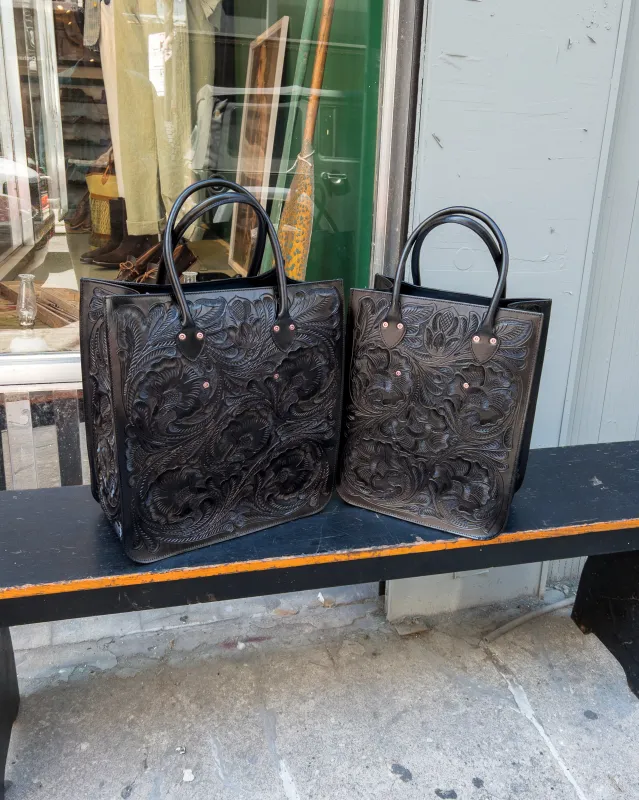 Black Western Tooled Leather Bag sold by Wythe NY