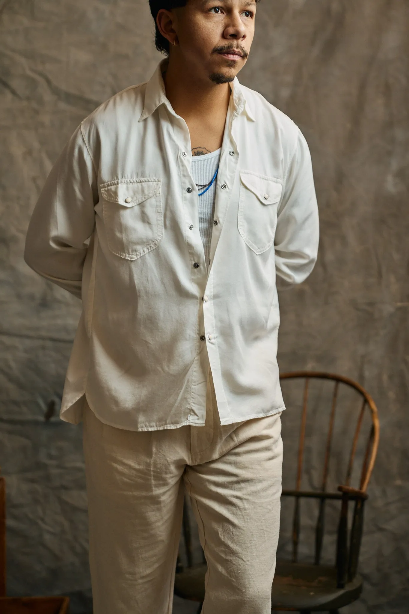 Tencel Gabardine Pearlsnap Shirt - Natural sold by Wythe NY product image thumbnail 2