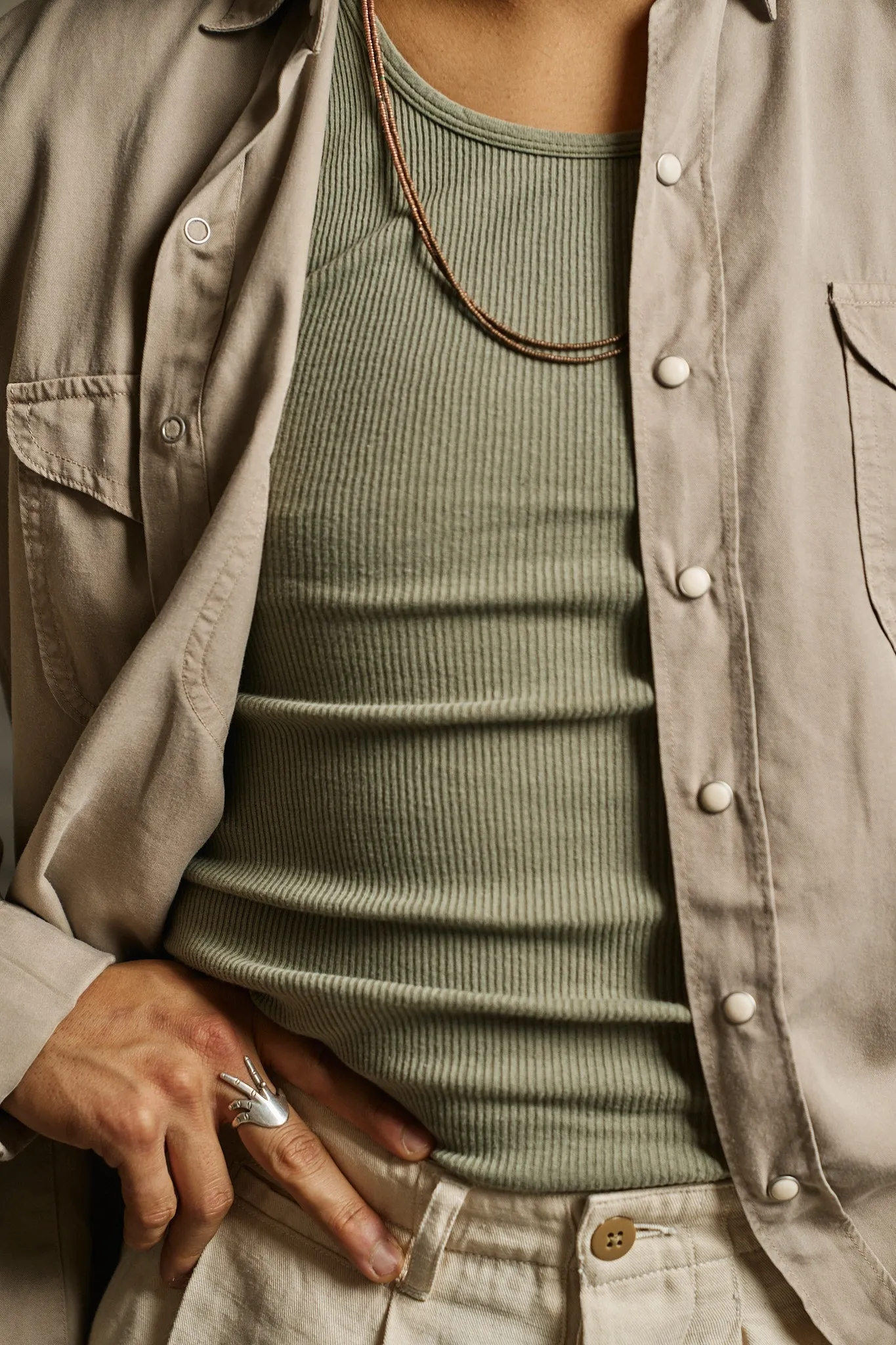 Tencel Gabardine Pearlsnap Shirt - Nutmeg sold by Wythe NY product image thumbnail 3