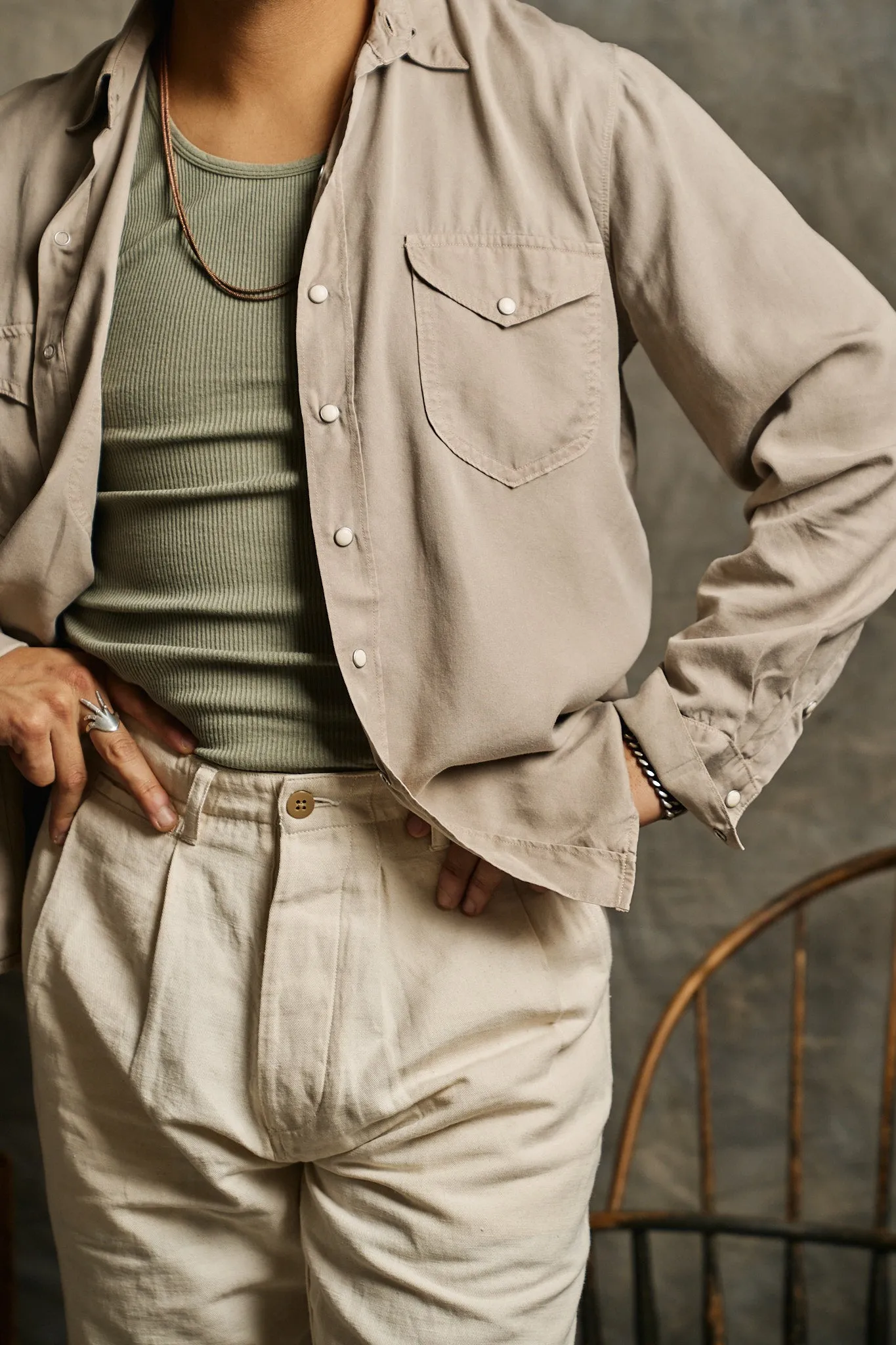 Tencel Gabardine Pearlsnap Shirt - Nutmeg sold by Wythe NY product image thumbnail 2