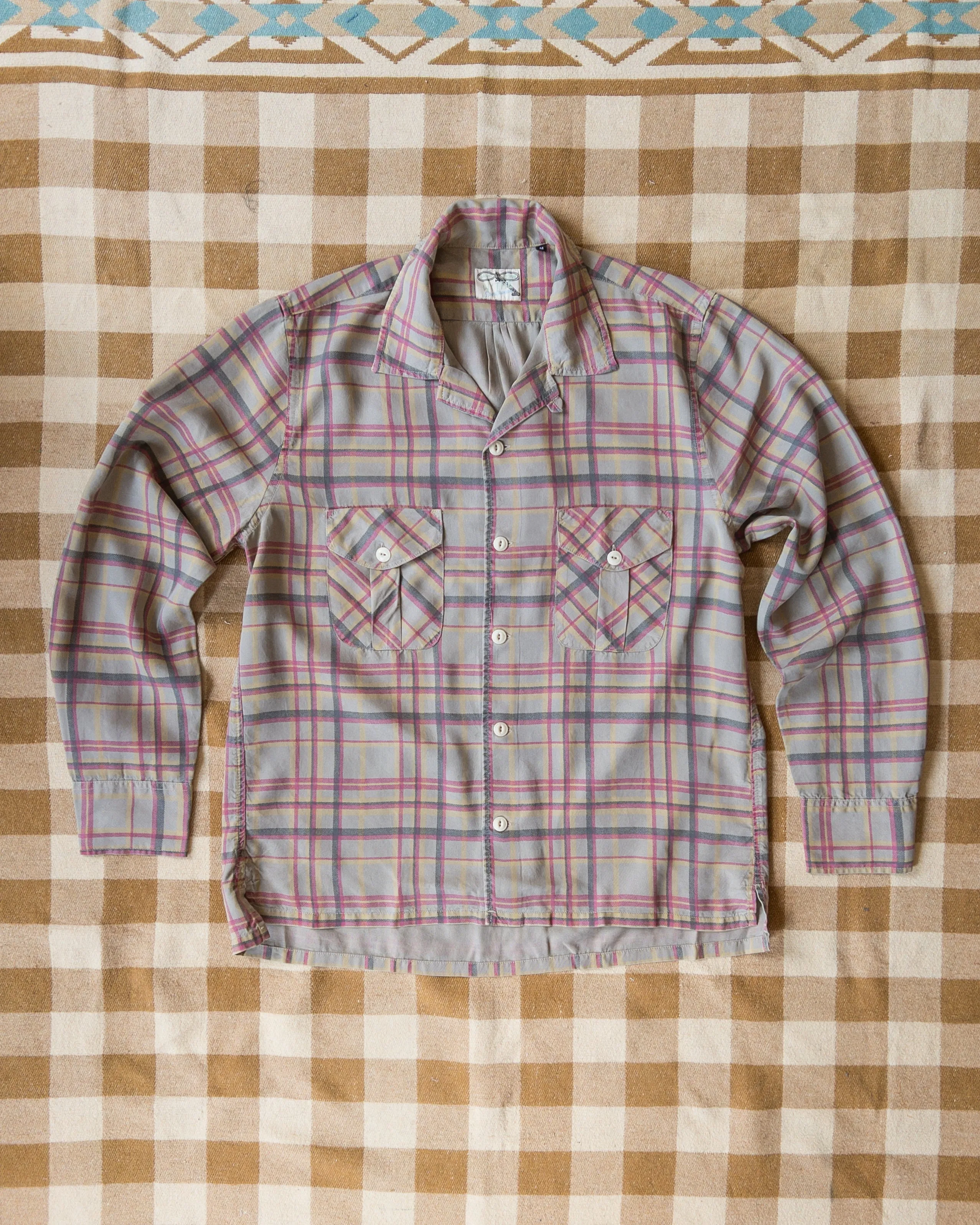Printed Corral Plaid Tencel Patio Shirt - Nutmeg sold by Wythe NY