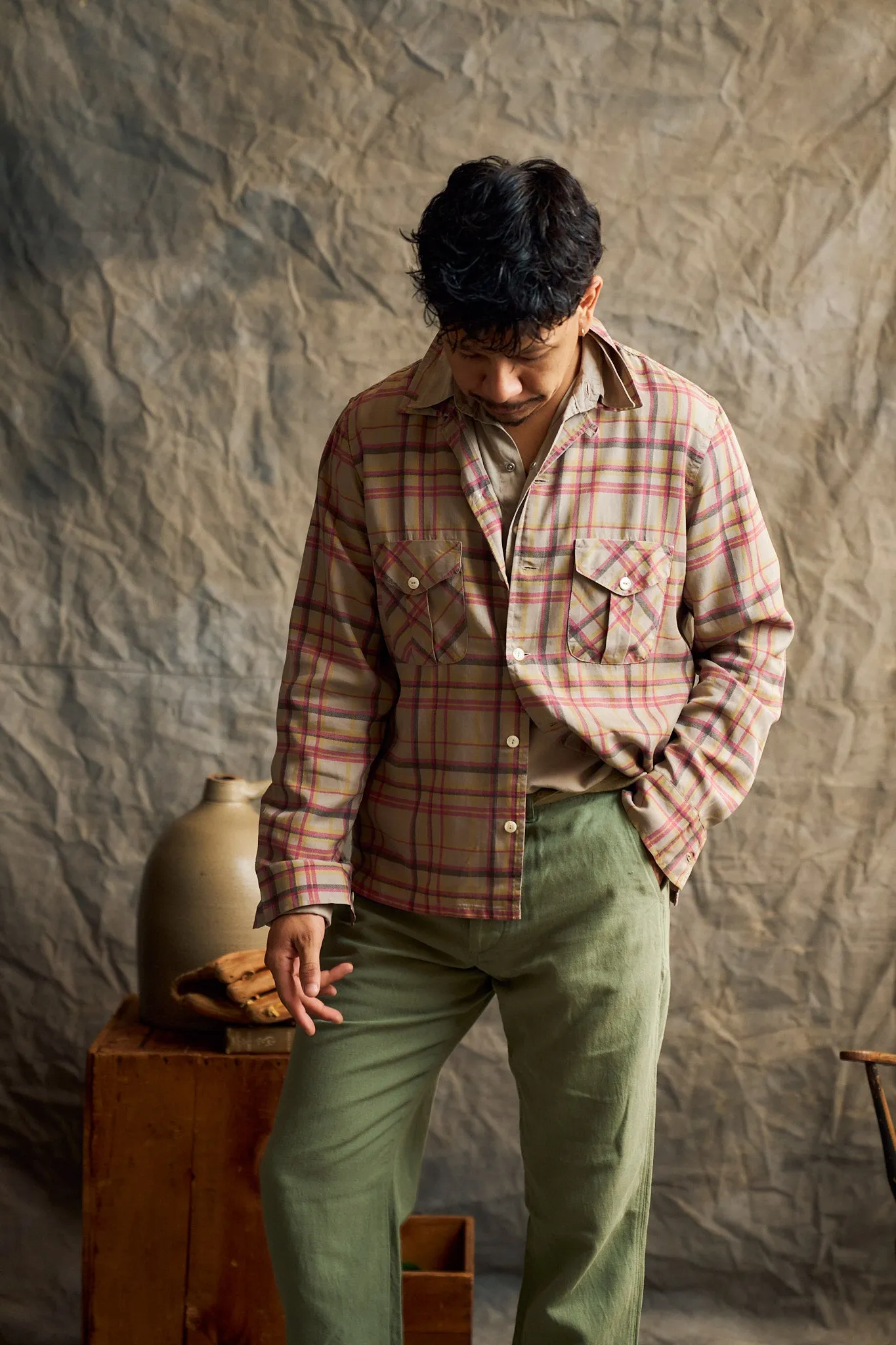 Printed Corral Plaid Tencel Patio Shirt - Nutmeg sold by Wythe NY product image thumbnail 2