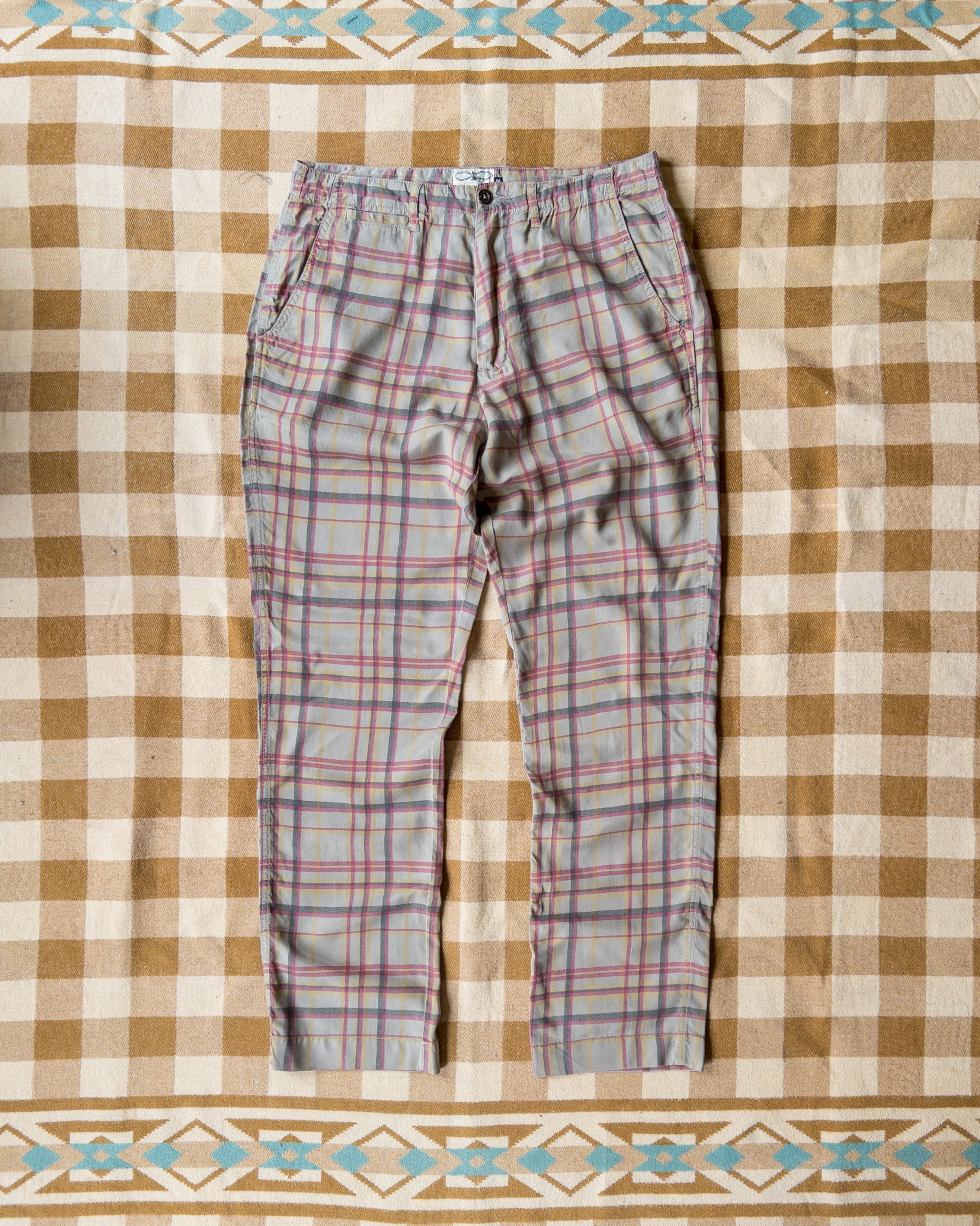 Printed Corral Plaid Tencel Chinos - Nutmeg sold by Wythe NY
