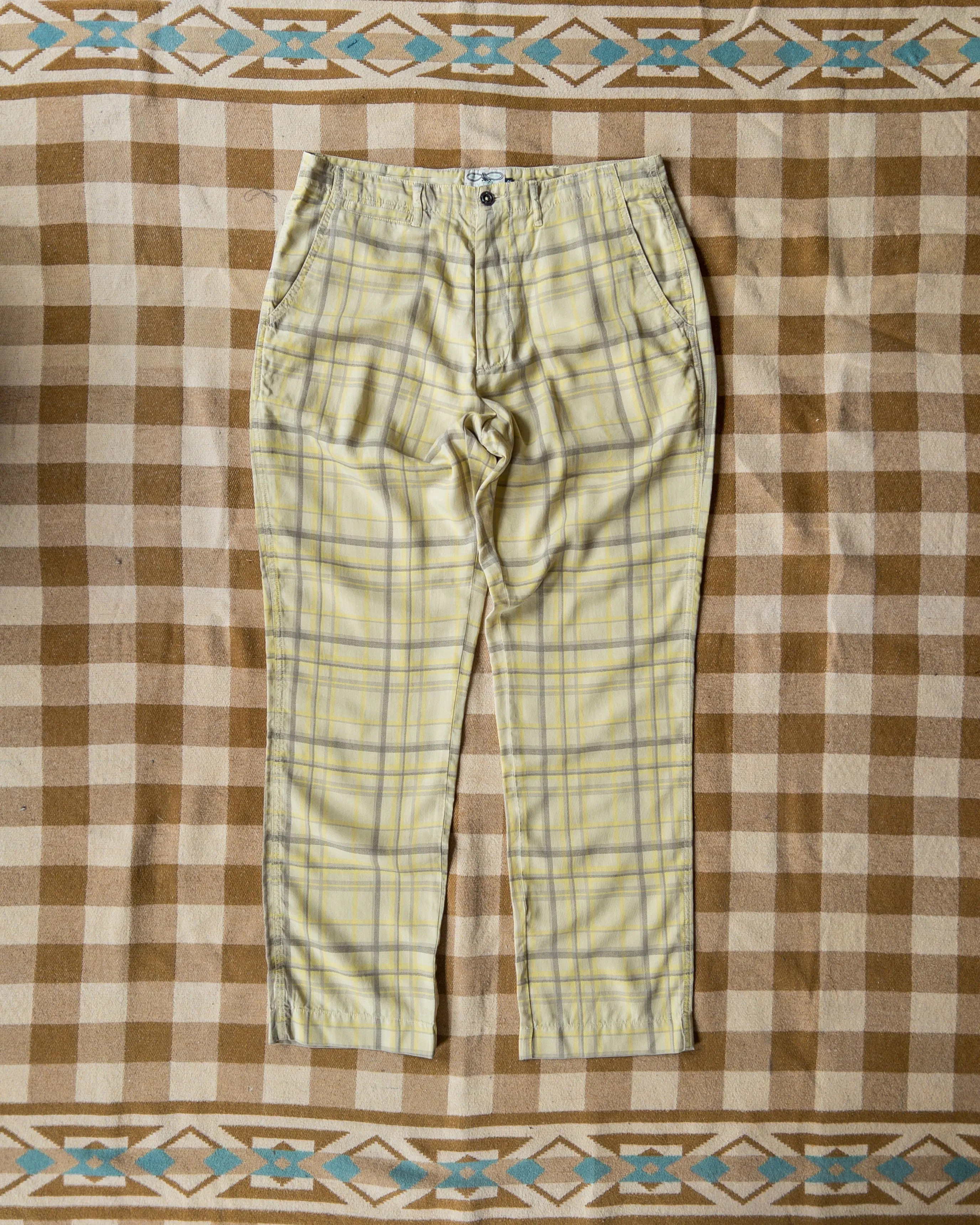 Printed Corral Plaid Tencel Chinos - Sunflower sold by Wythe NY