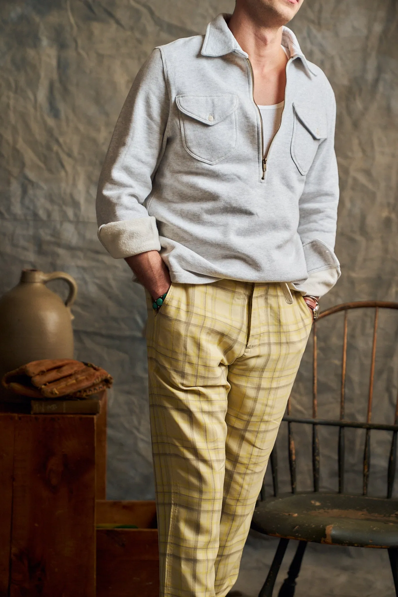 Printed Corral Plaid Tencel Chinos - Sunflower sold by Wythe NY product image thumbnail 2