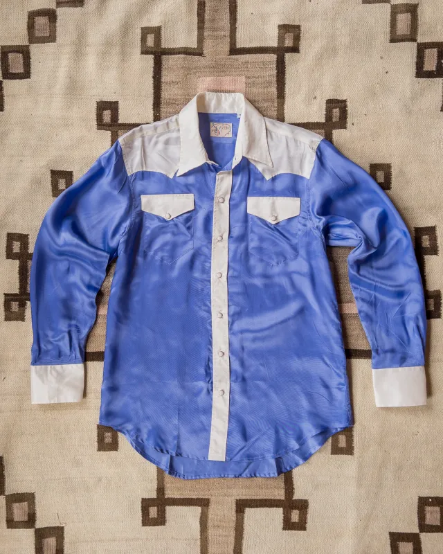 Colorblocked Satin Rodeo Shirt - Skyscape sold by Wythe NY