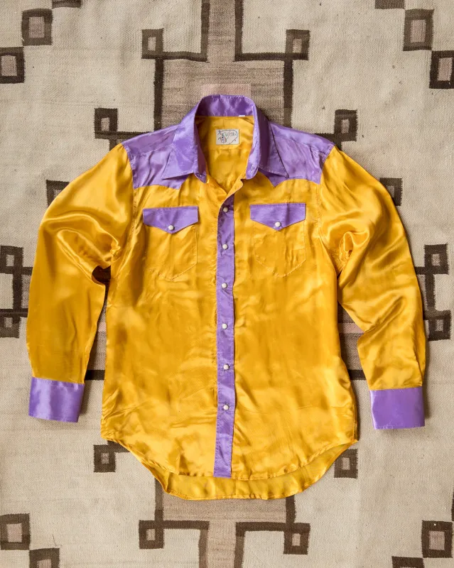 Colorblocked Satin Rodeo Shirt - Sunset Sherbet sold by Wythe NY
