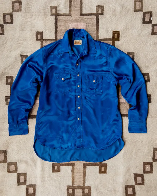 Satin Rodeo Shirt - Cobalt sold by Wythe NY