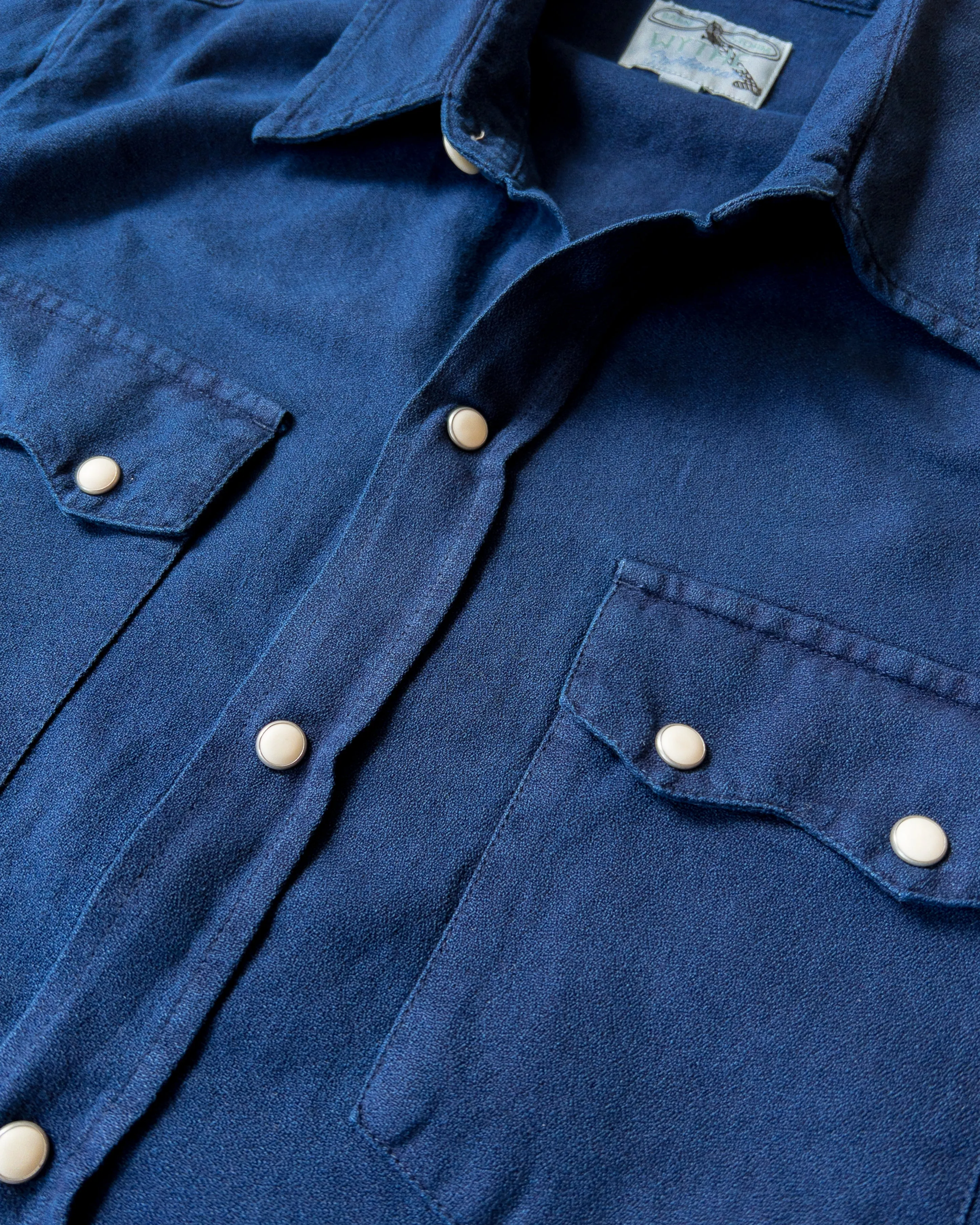 Indigo Yarn-Dyed Sateen Pearlsnap Shirt sold by Wythe NY product image thumbnail 2