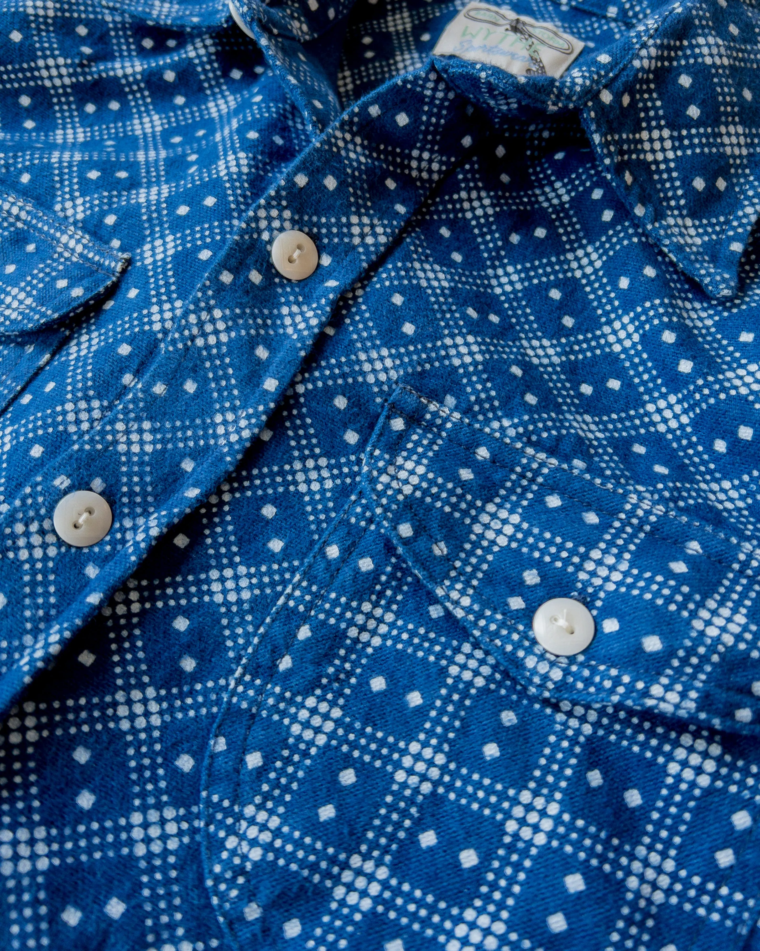 Indigo Discharge Diamond Flannel Workshirt sold by Wythe NY product image thumbnail 2